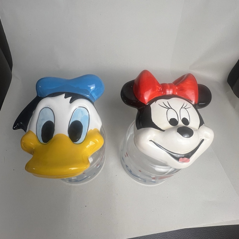 Vintage Disney Donald & Minnie Glass Anchor Hocking Adorable Storable Jar/Straws - Picture 7 of 13